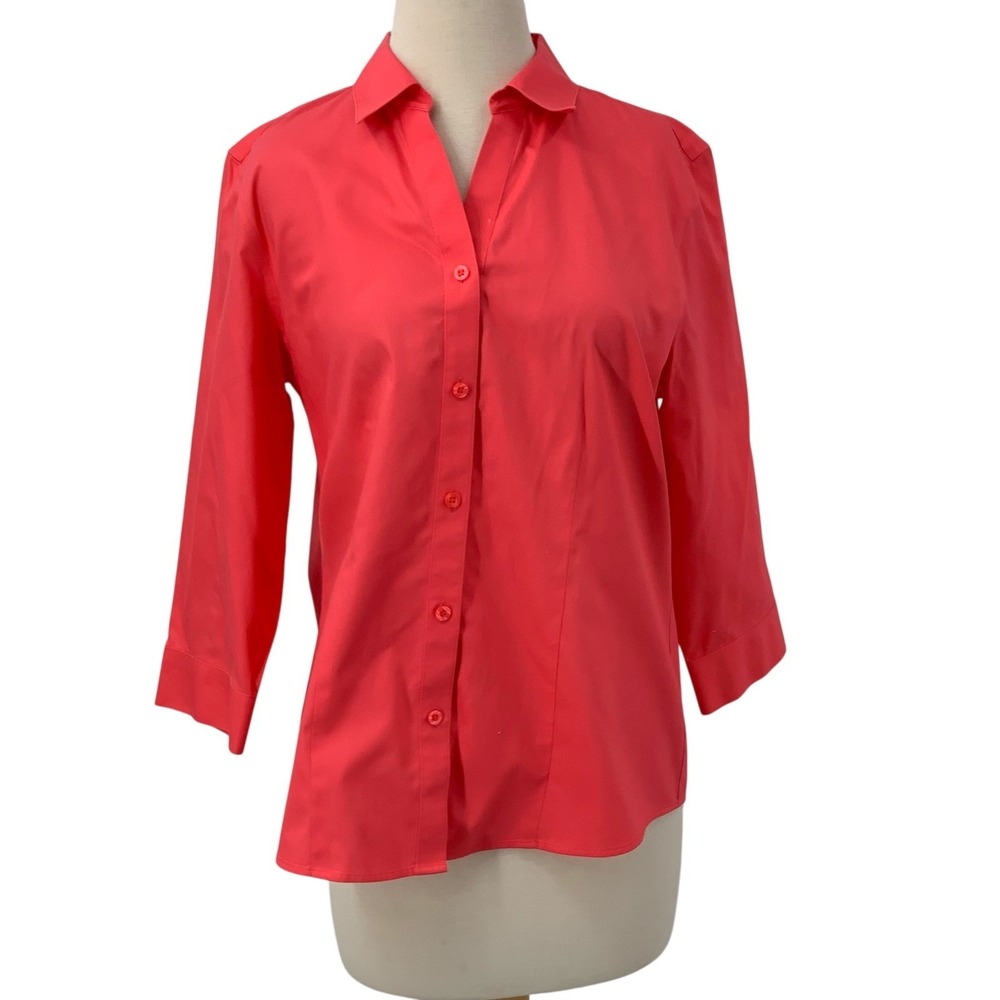 Chico's Wrinkle Resistant 3/4 Sleeve Button Down Collared Top Coral Size 1/Med